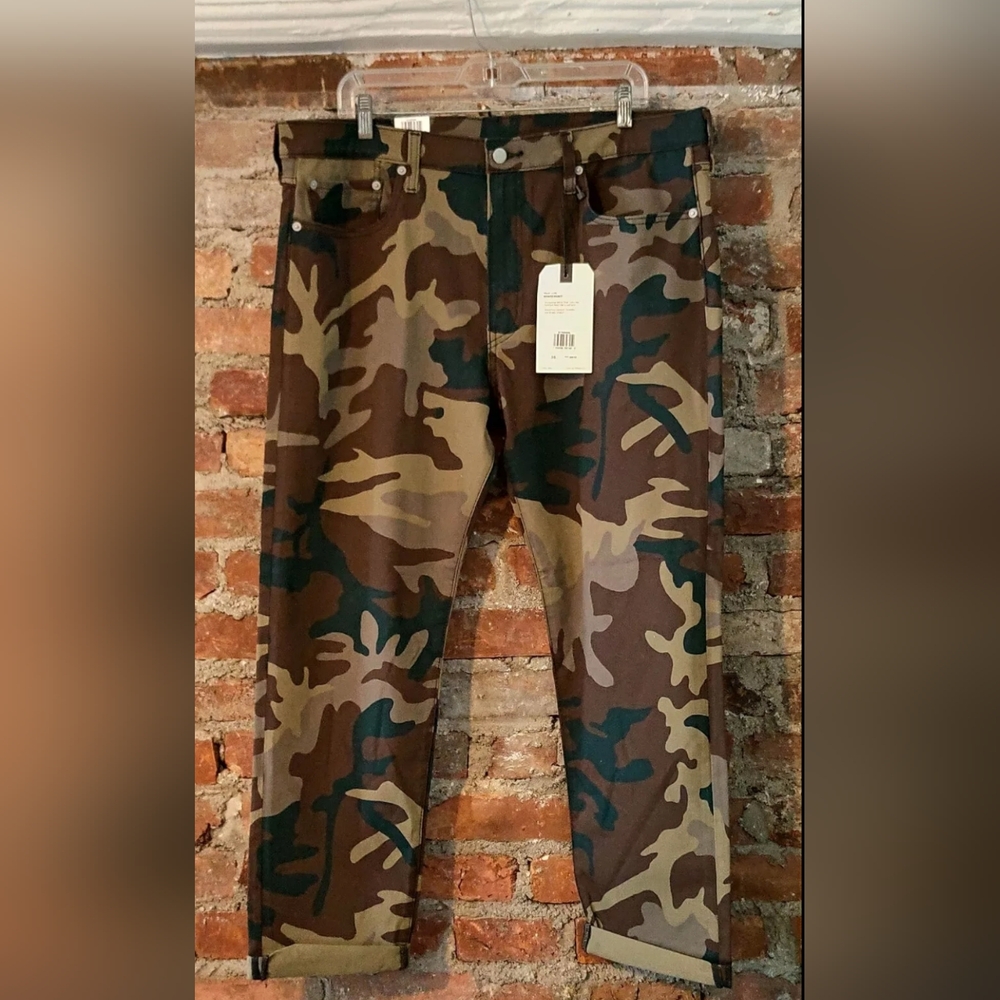 Levi's Premium Hi-Ball Roll Leg Camo Raw BIG PATCH BIG RED TAB 502 Jeans 38 NWT
